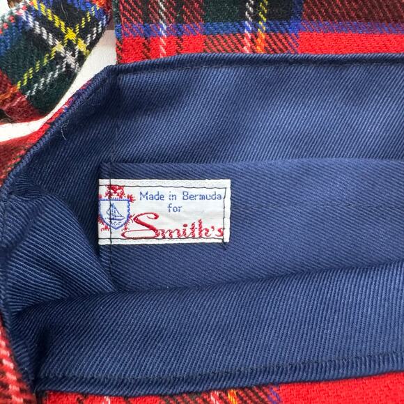 Vintage Smith's Bermuda Wood Handled Plaid Purse Red Tartan Fabric MCM - Picture 4 of 8